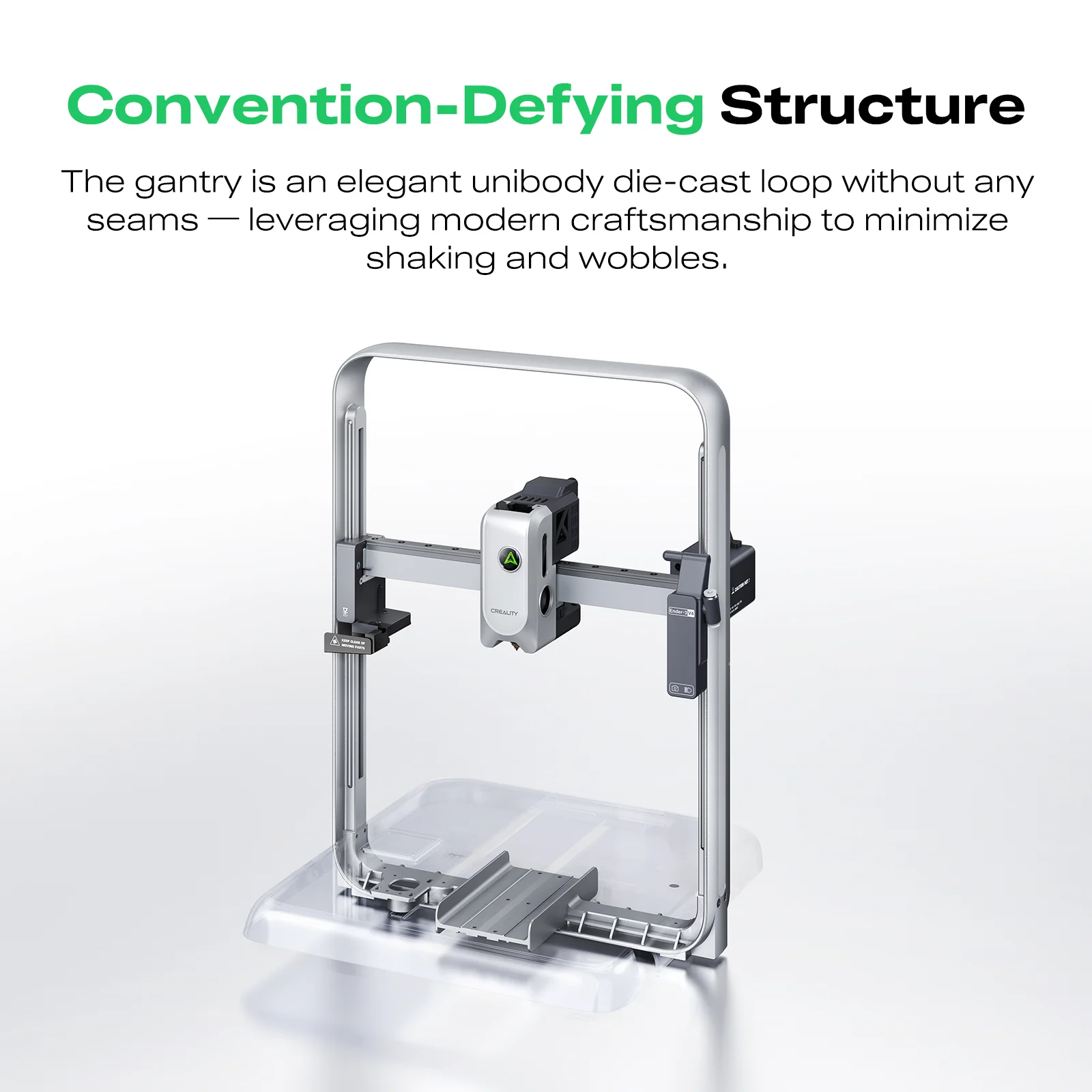 Ender-3 V4 dikişsiz tek parça döküm loop gantry yapısı
