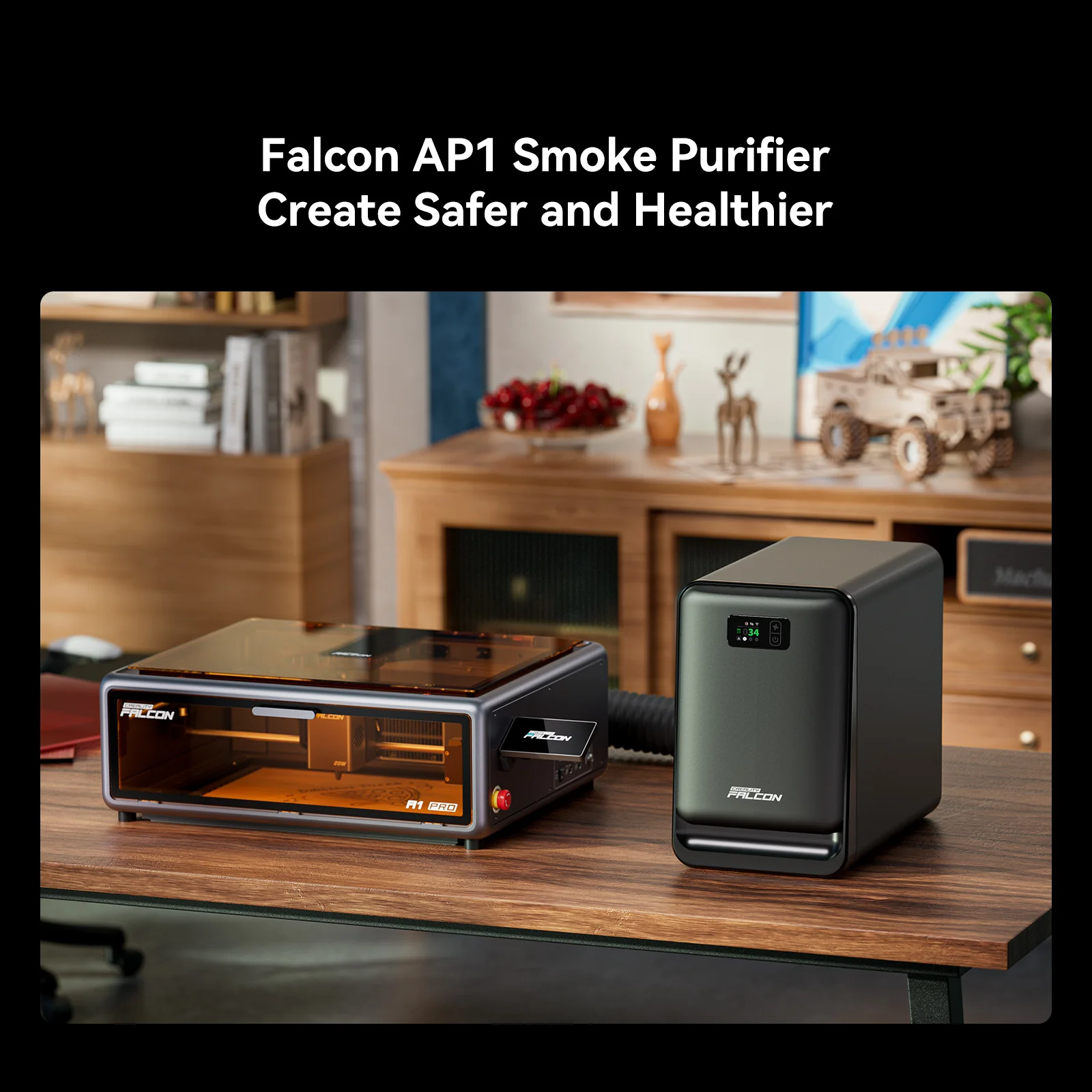 Creality Falcon A1 Pro lazer makinesi ve Falcon AP1 duman arıtıcı