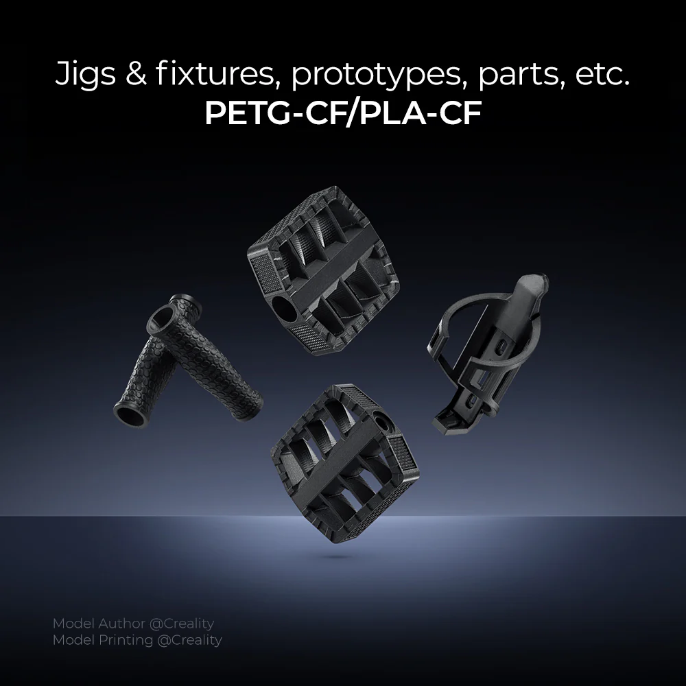 K1C 2025 ile PLA-CF ve PETG-CF fonksiyonel parça örnekleri