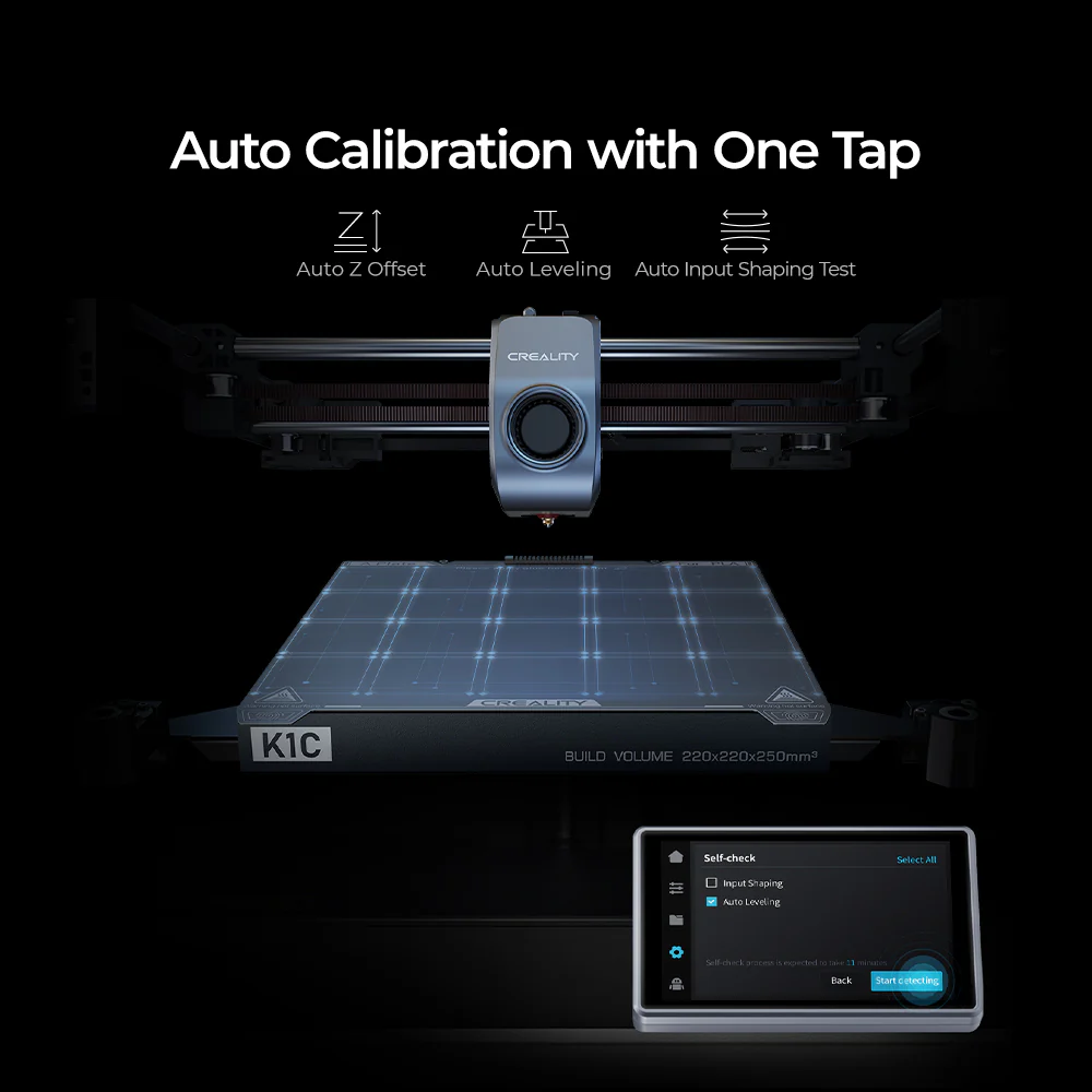 Creality K1C 2025 otomatik Z offset, seviyeleme ve Input Shaping