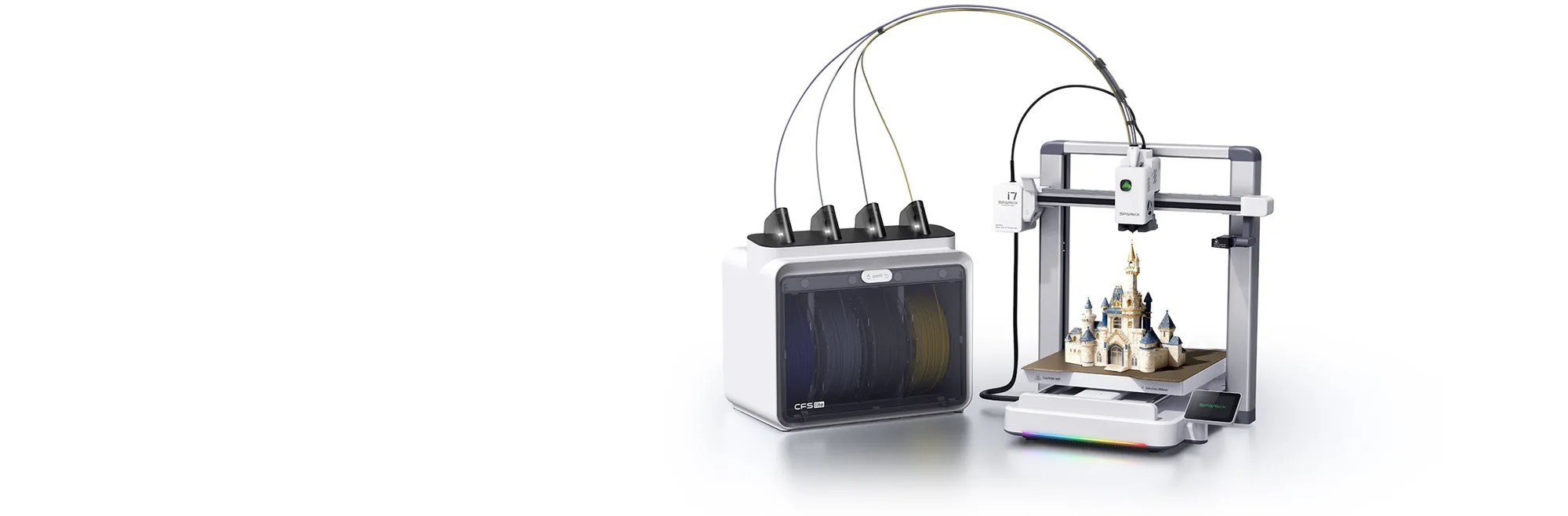 Creality SPARKX i7 Color Combo 3D yazıcı ve dört makaralı CFS Lite filament sistemi