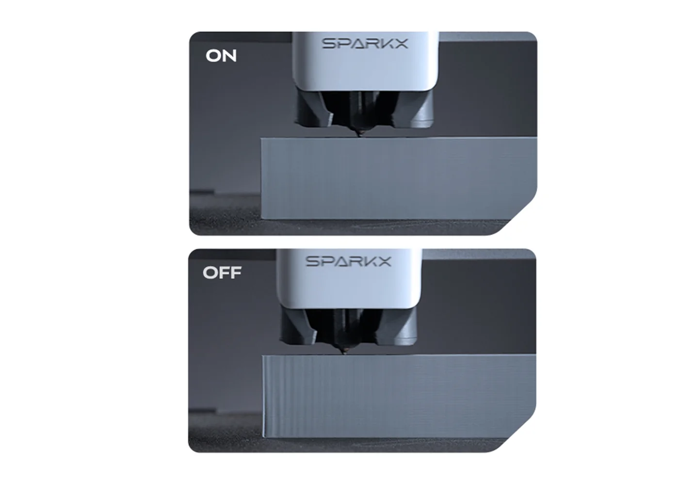 Creality SPARKX i7 Input Shaping açık ve kapalı yüzey titreşimi karşılaştırması